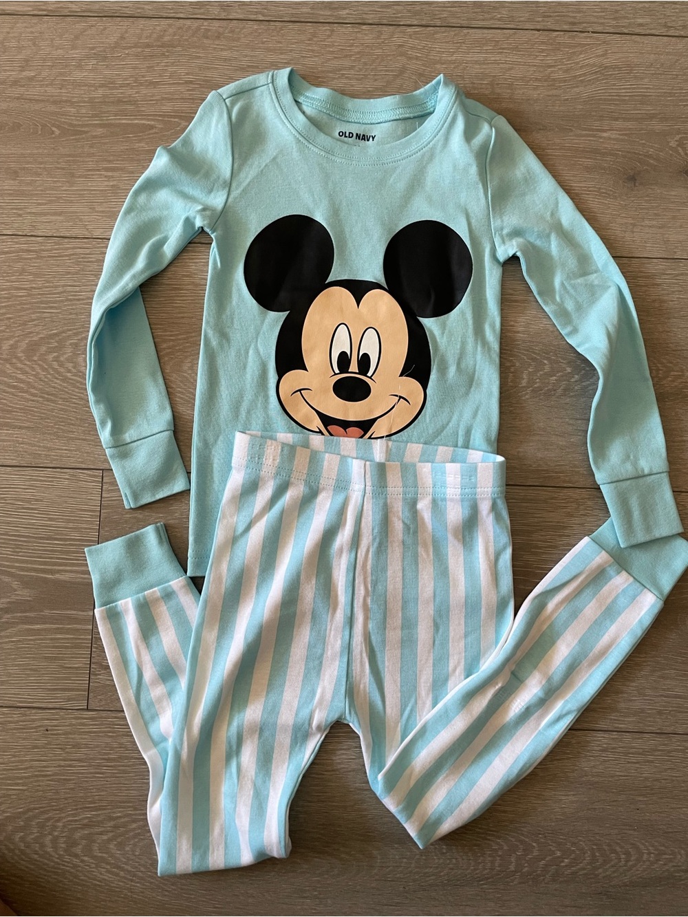 Old Navy Light Blue Mickey Mouse Pajama Set with Striped Pants